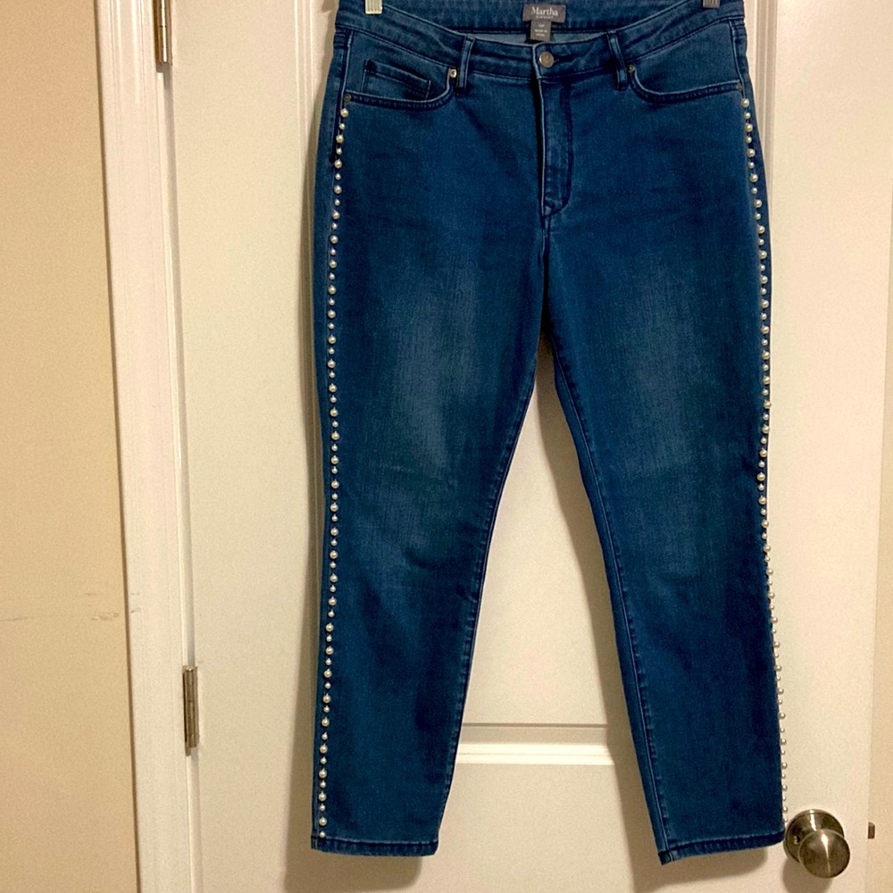 Martha Stewart size 12p jeans with pearl detail on side leg of jeans